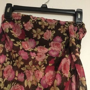 First Kiss brand. Size M. Sheer. Brown with Pink flowers.